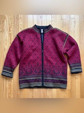 Dale Of Norway Mens 100% Wool Full Zip Lined Sweater XL Red Nordic Pattern